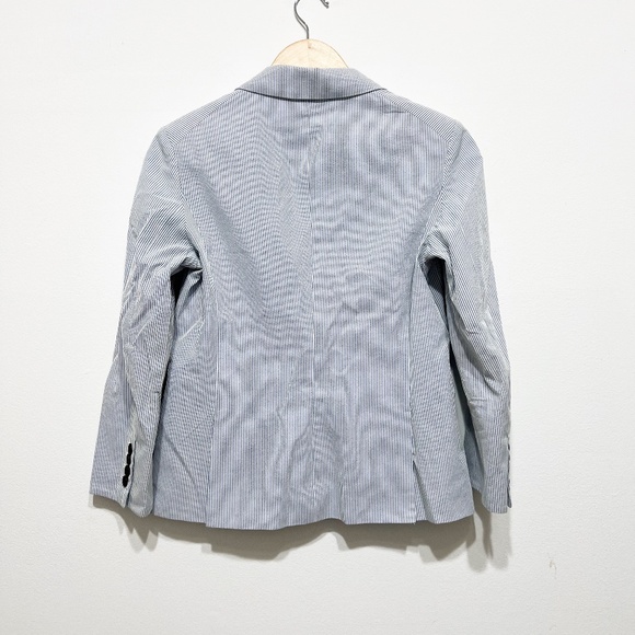 Veronica Beard Cotton Seersucker Blue White Pinstripe One Button Blazer 6 - Picture 4 of 5